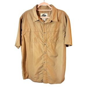 Old Mill Mens Tan Ripstop Short Sleeve Button‎ Down Fishing Hiking Shirt Large